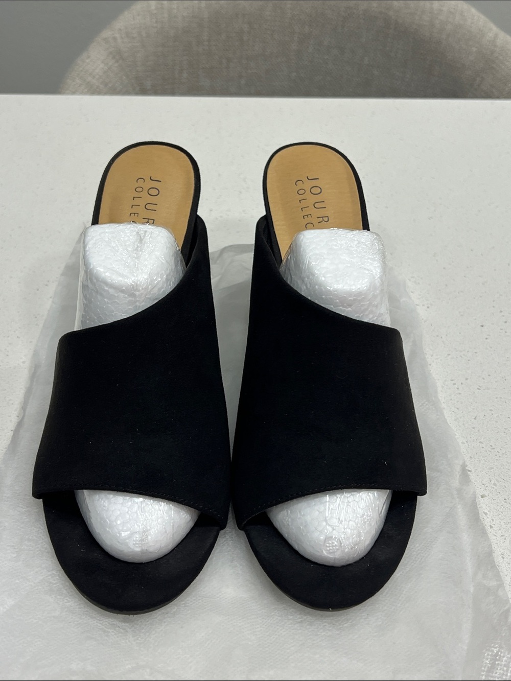 Journee Collection Black Open-Toe Slide Mule with Asymmetrical Strap